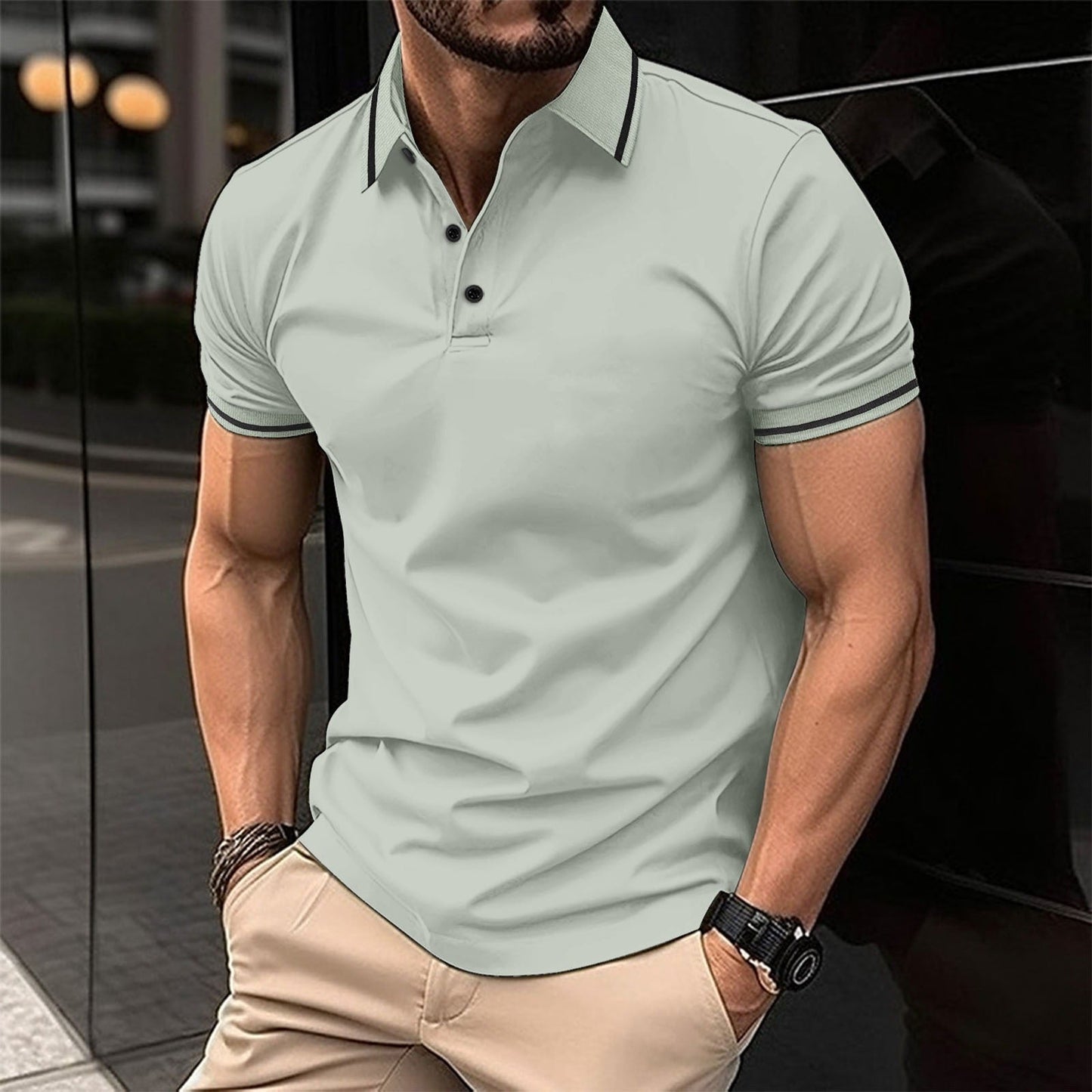 Herren Polo Shirt Grün Größe M Baumwolle Atmungsaktiv Casual Stilvoll-3