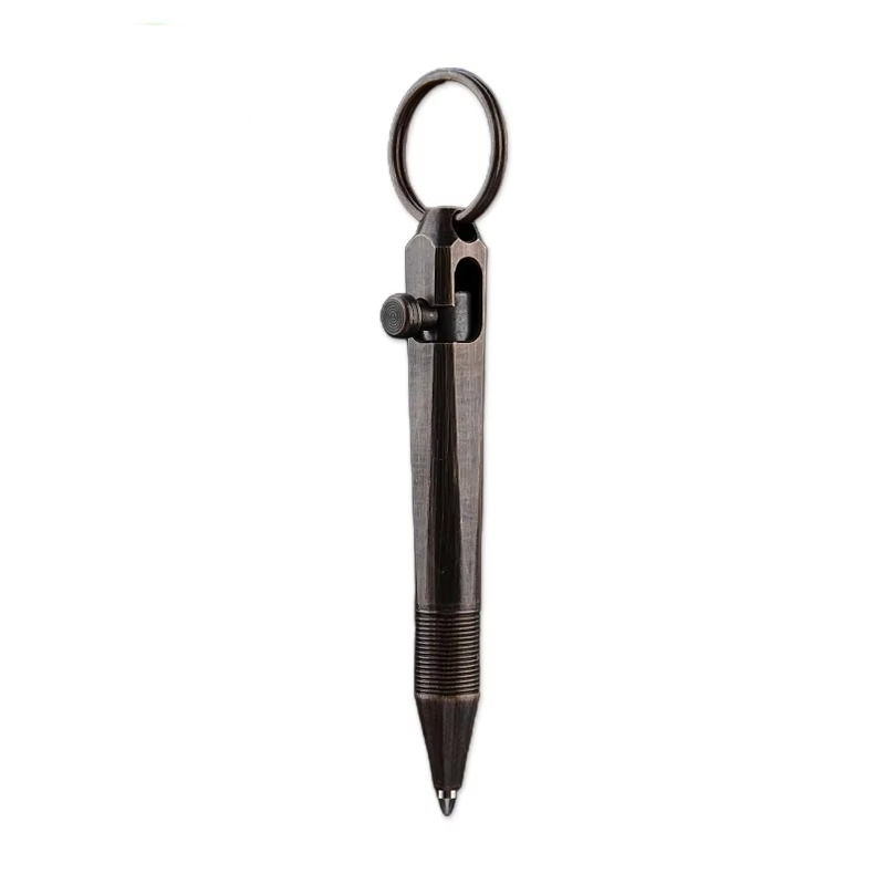 Mini caneta de ação por parafuso em latão | Caneta tática chaveiro para escritório, escola e autodefesa