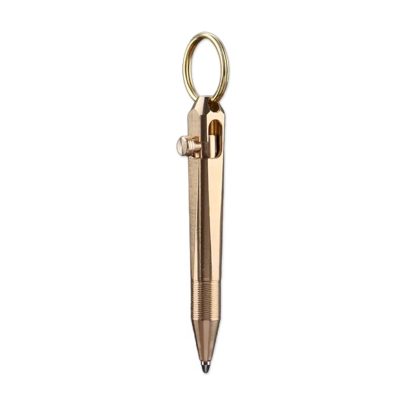 Mini caneta de ação por parafuso em latão | Caneta tática chaveiro para escritório, escola e autodefesa