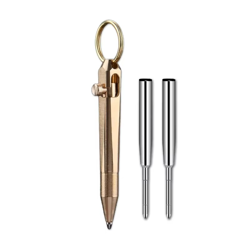 Mini caneta de ação por parafuso em latão | Caneta tática chaveiro para escritório, escola e autodefesa