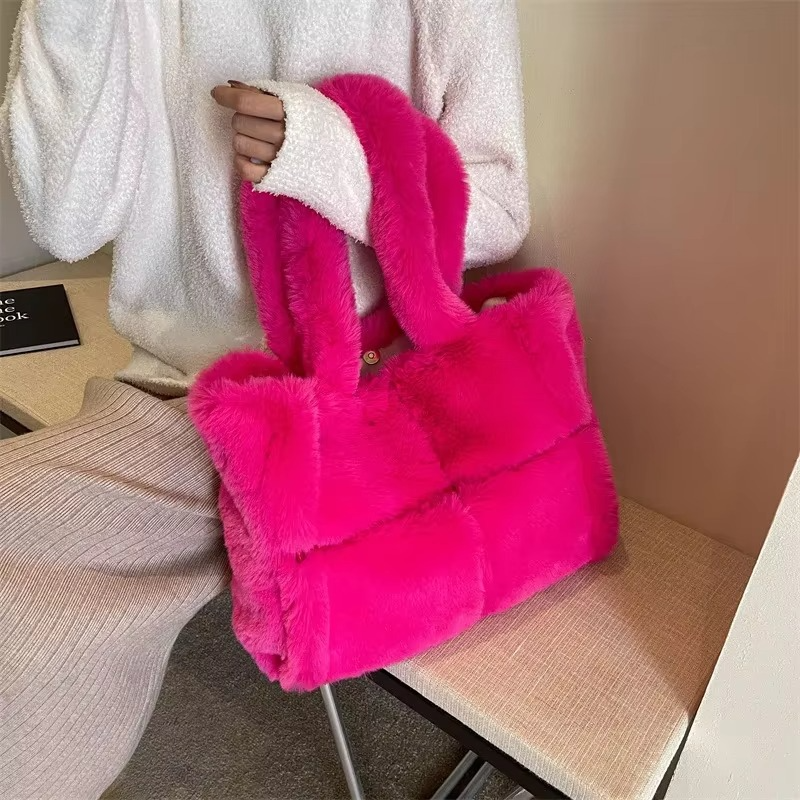 Mala de ombro de peluche para senhora – Alta capacidade, mala de ombro macia para ocasiões elegantes