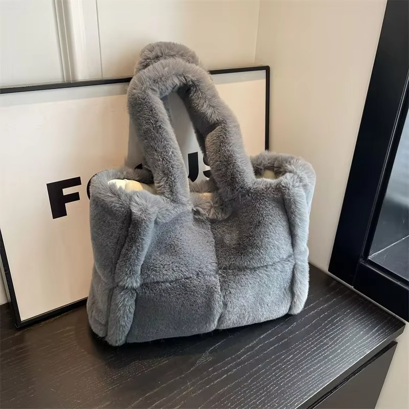Mala de ombro de peluche para senhora – Alta capacidade, mala de ombro macia para ocasiões elegantes