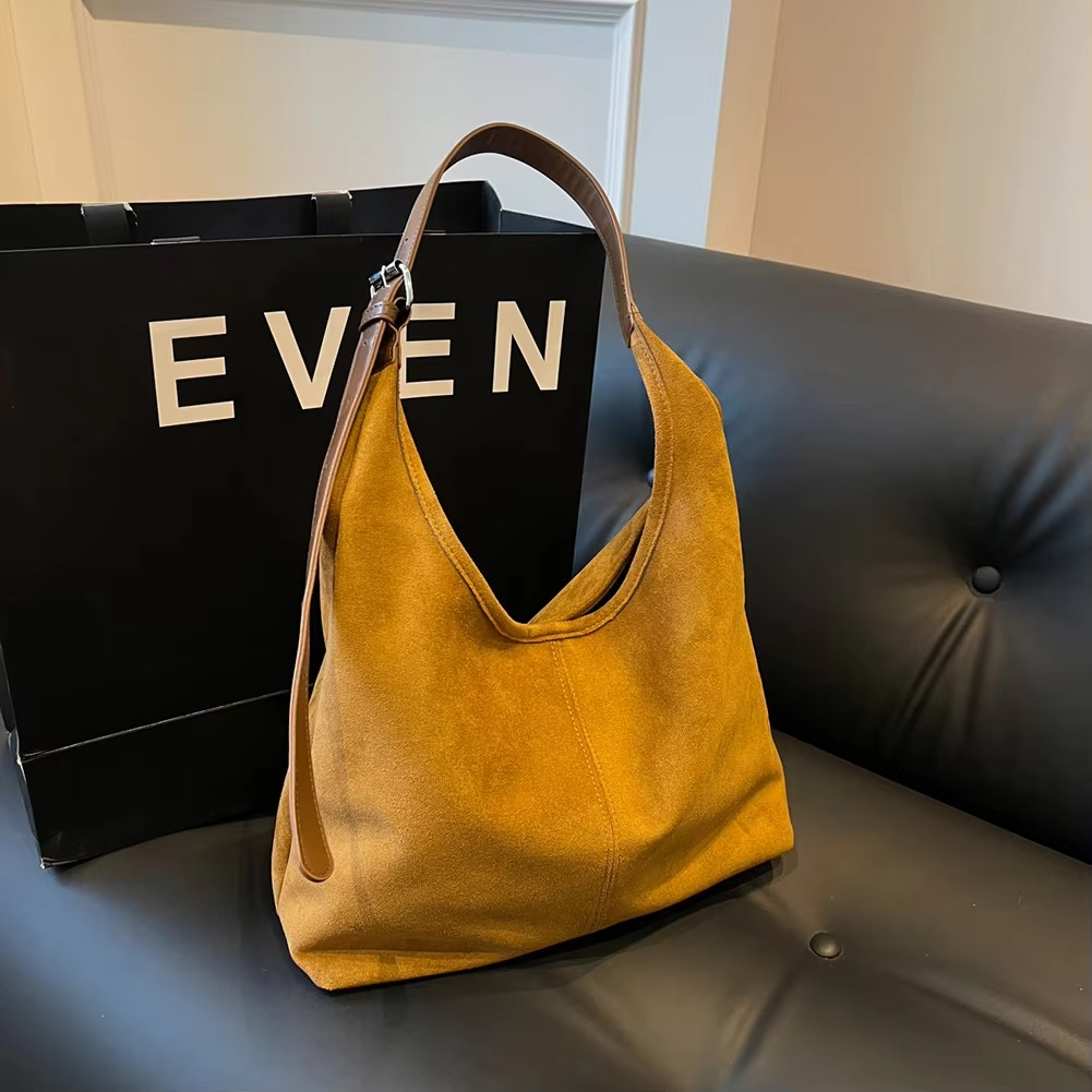 Stylish Suede Handbag Women Black with Adjustable Strap – Elegant Bag for Everyday and Office
