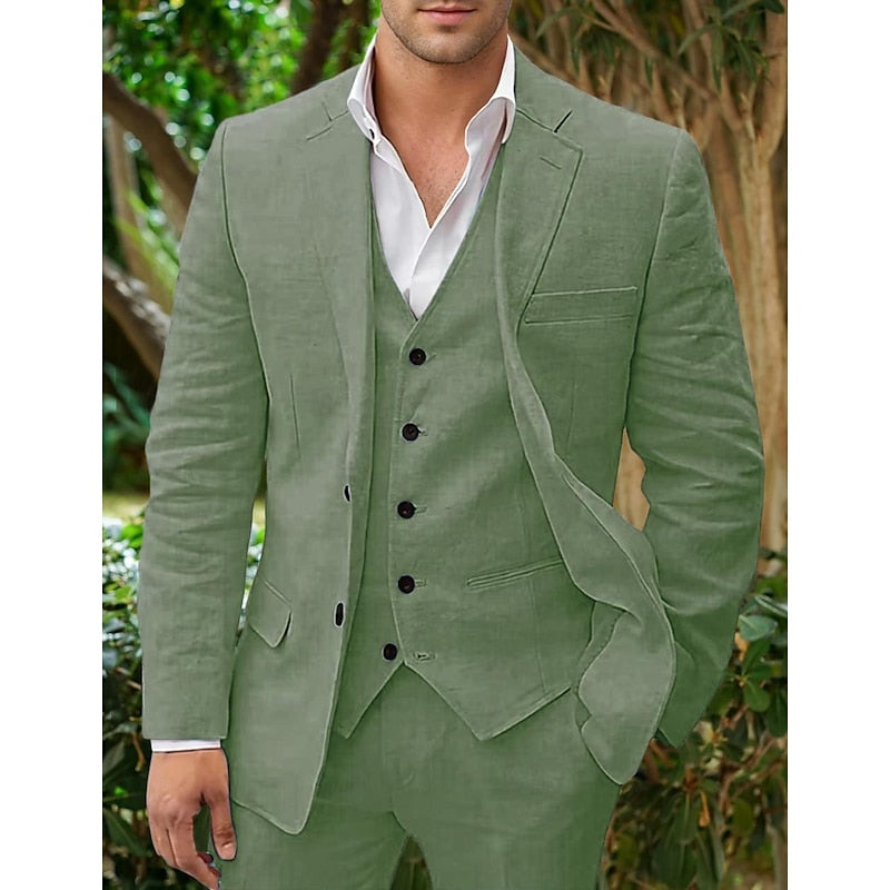 Conjunto de linho de três peças para homem: blazer, colete e calças | leve, respirável e elegante