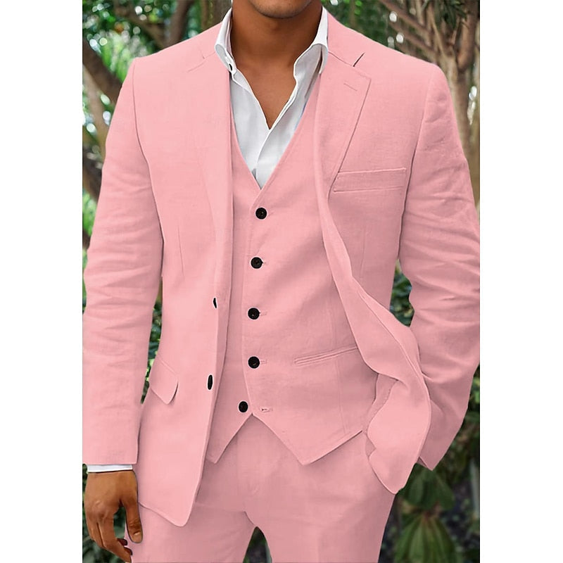 Conjunto de linho de três peças para homem: blazer, colete e calças | leve, respirável e elegante