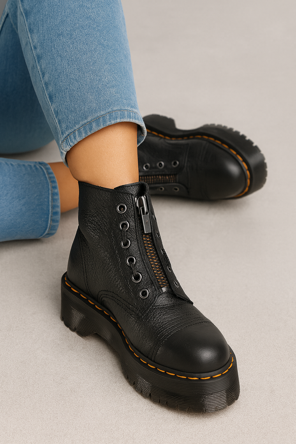 Women's ankle boots black elegant design durable leather