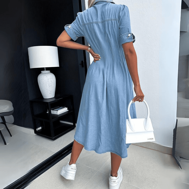 Damen Midikleid Blau Größe M Denim - Bequemes Sommerkleid für vielseitige Anlässe-3
