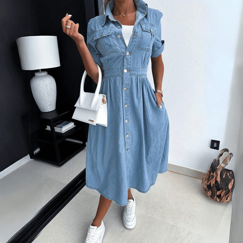 Damen Midikleid Blau Größe M Denim - Bequemes Sommerkleid für vielseitige Anlässe-4