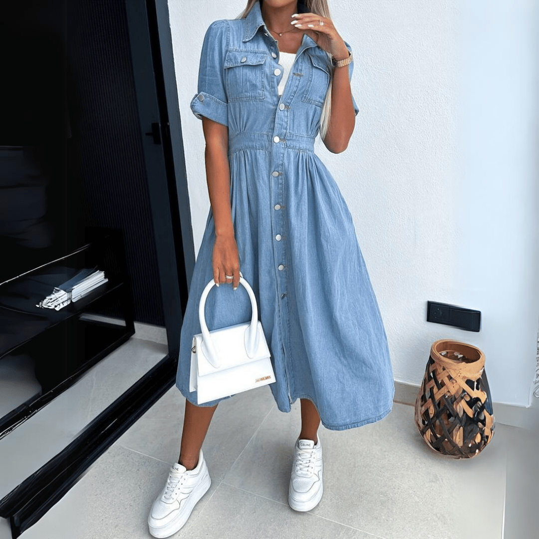 Damen Midikleid Blau Größe M Denim - Bequemes Sommerkleid für vielseitige Anlässe-5