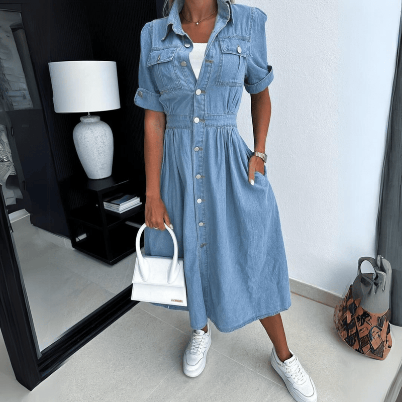 Damen Midikleid Blau Größe M Denim - Bequemes Sommerkleid für vielseitige Anlässe-6