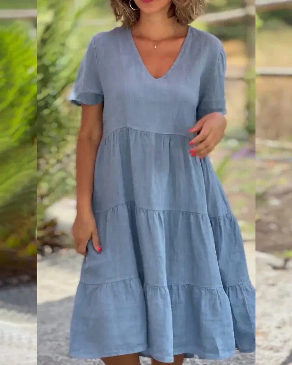 Damen Midikleid Blau Größe M Atmungsaktiv V-Ausschnitt-2
