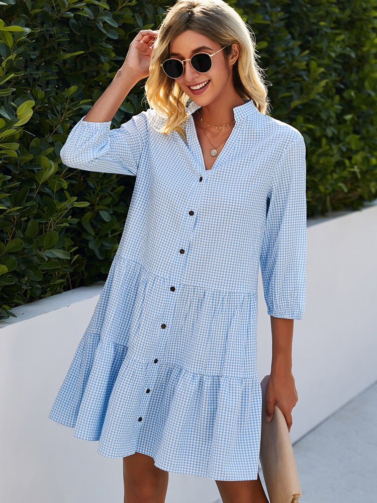 Variant image for Damen Kleid Kariert Hellblau Größe M Leichtes Material Sommerkleider-1