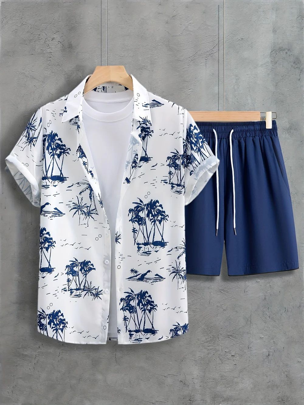 Variant image for Damen Set Blau Größe M Leinen mit Palmdruck-1