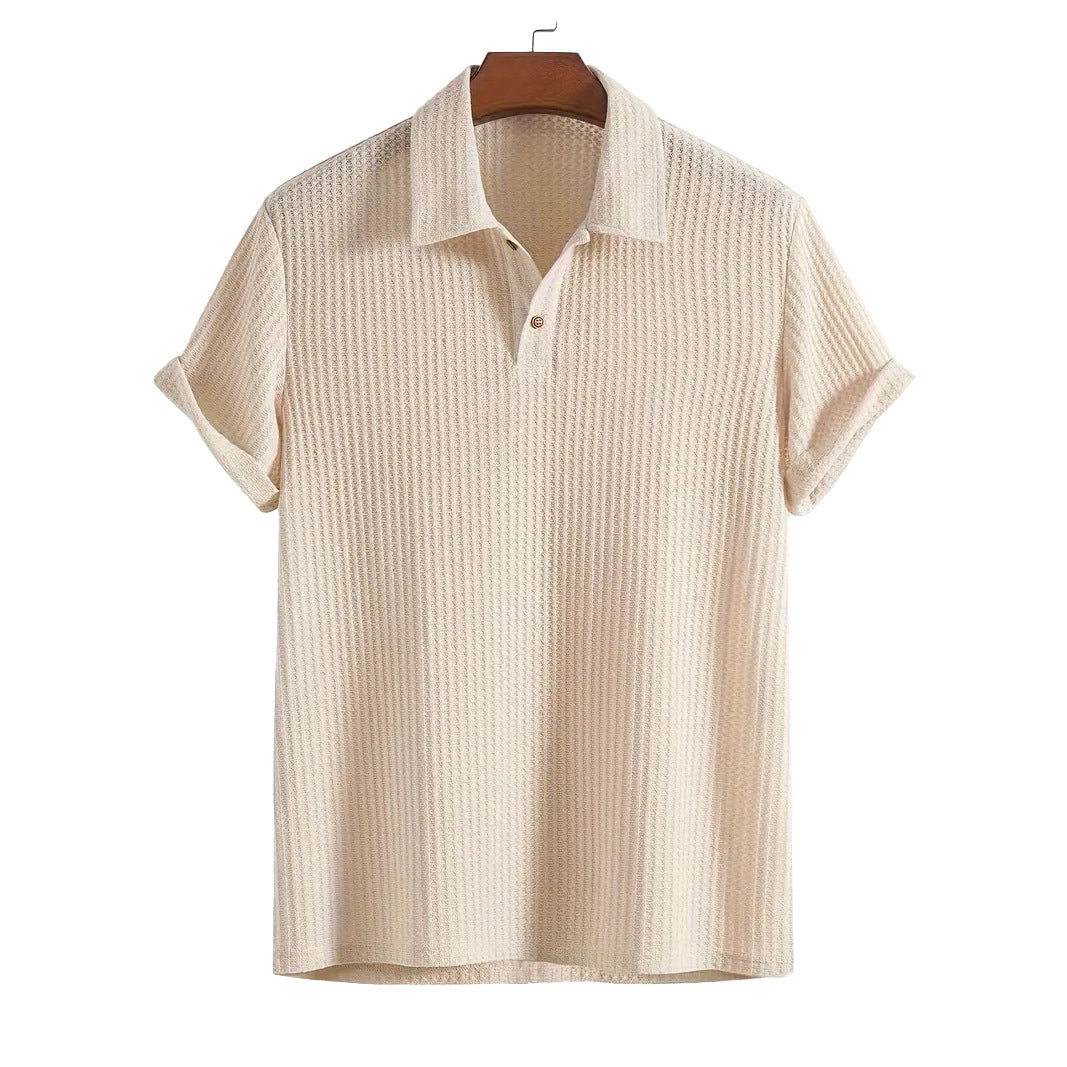 Herren Polohemd Blau Größe M Leinen Geometrisches Jacquard-Muster-1