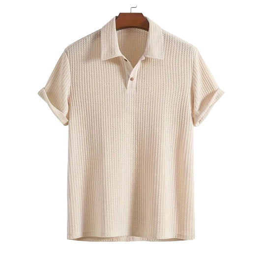 Herren Polohemd Blau Größe M Leinen Geometrisches Jacquard-Muster-1