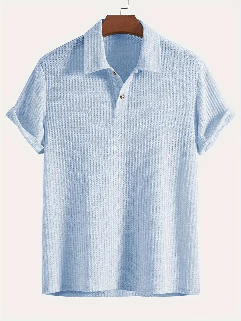 Variant image for Herren Polohemd Blau Größe M Leinen Geometrisches Jacquard-Muster-16