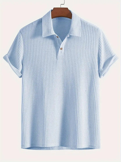 Variant image for Herren Polohemd Blau Größe M Leinen Geometrisches Jacquard-Muster-16