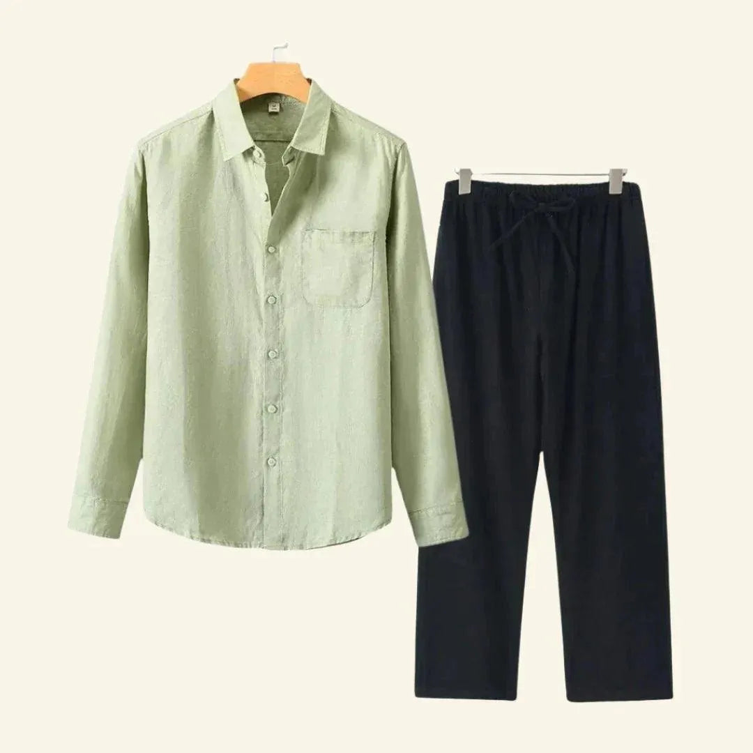 Herren Set Bluse und Hose Leinen Vielseitig für Jede Jahreszeit-6