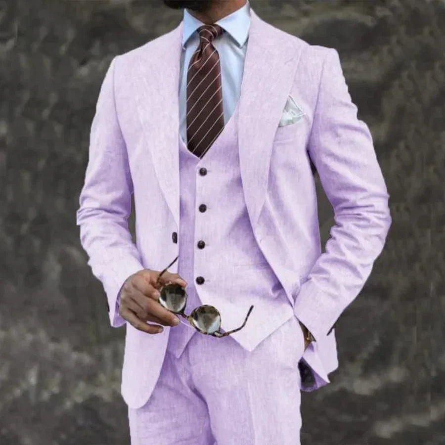 Men's Three-Piece Suit Light Gray Size M Breathable Fabric Wedding Suit-2