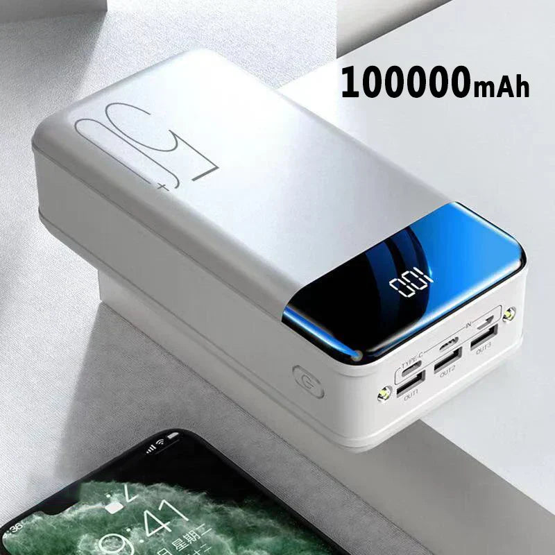 100.000mAh Powerbank mit Ultra-Kapazität & Schnellladefunktion – Mobiles Ladegerät für Smartphones, Tablets & Laptops