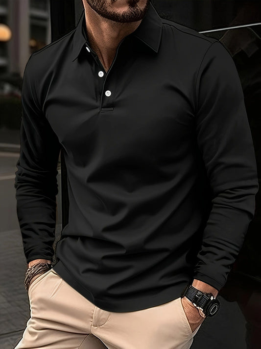 Herren Langarm Poloshirt Schwarz Größe M Baumwolle-1