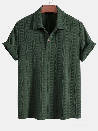 Herren Polohemd Blau Größe M Leinen Geometrisches Jacquard-Muster-2