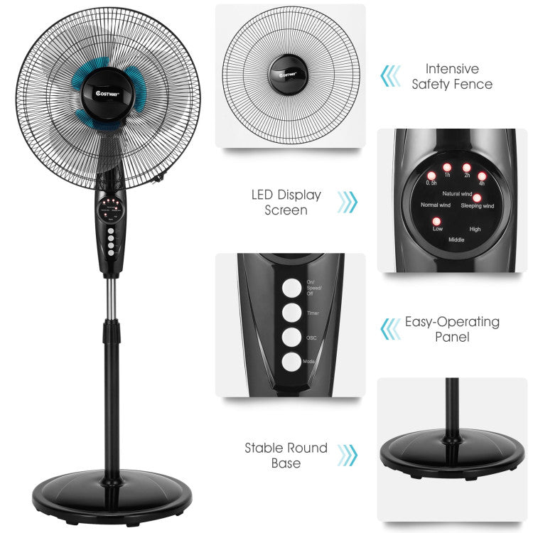 16 Inches Adjustable Height Fan with Quiet Oscillating Stand for Home and Office 7