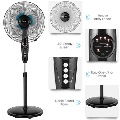 16 Inches Adjustable Height Fan with Quiet Oscillating Stand for Home and Office 7