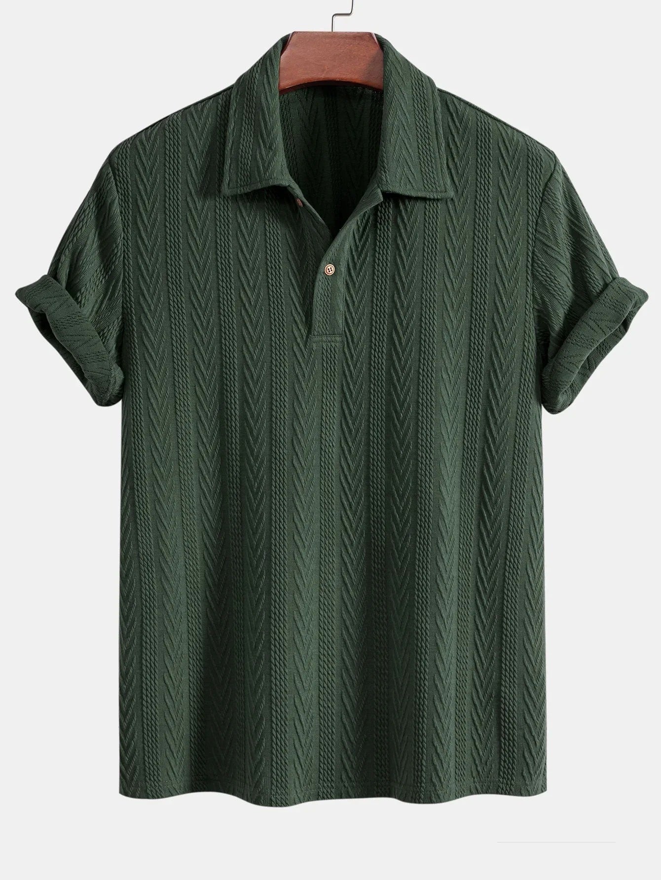Variant image for Herren Polohemd Blau Größe M Leinen Geometrisches Jacquard-Muster-6