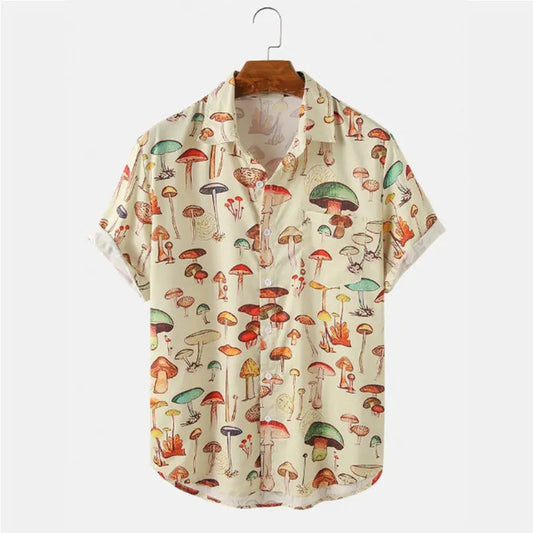 Herren Sommerhemd Kurzarm Cartoon Druck Baumwolle für Freizeitmode-1