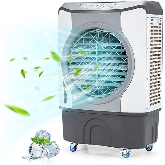 Industrial Evaporative Cooler – 4-in-1 Air Fan with 45L Water Tank & Easy-Glide Wheels | High Airflow | For Workshops & Garages