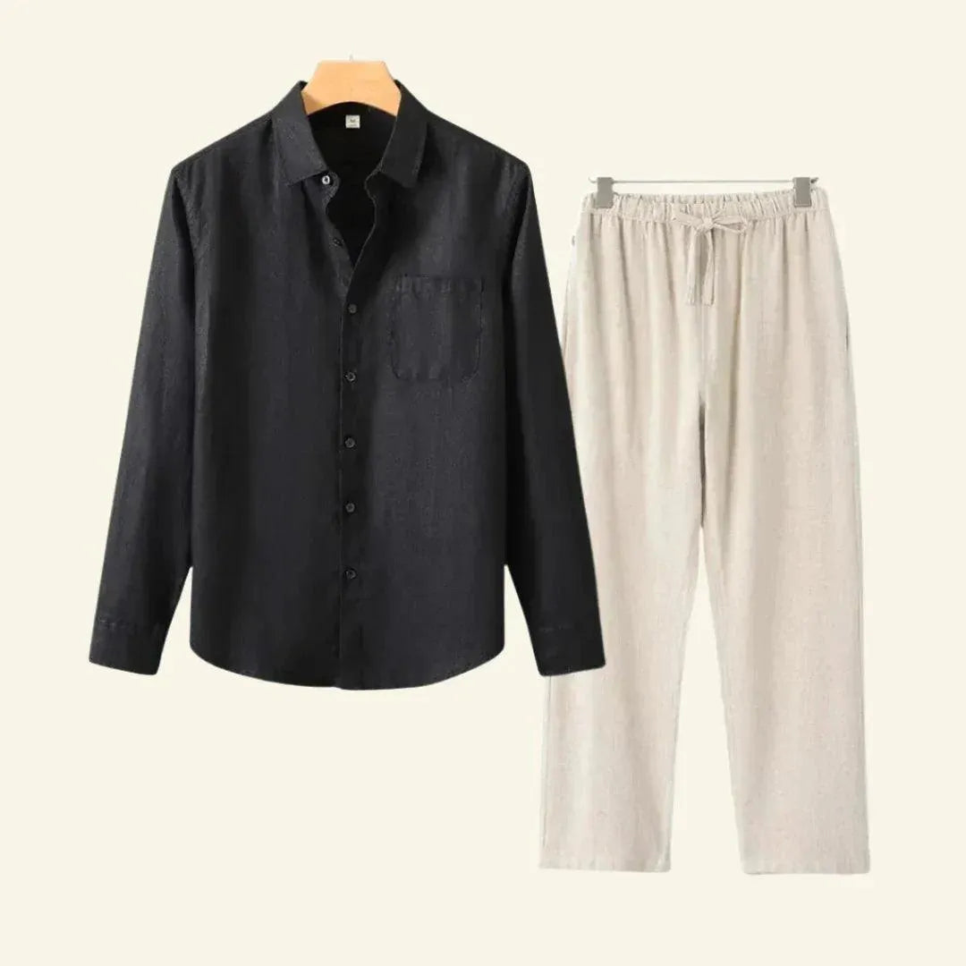 Herren Set Bluse und Hose Leinen Vielseitig für Jede Jahreszeit-4