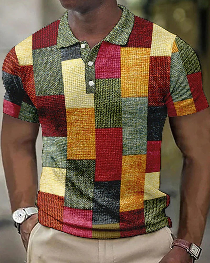 Variant image for Herren Polo Shirt Blau Größe M Baumwolle Gittermuster Atmungsaktiv-1