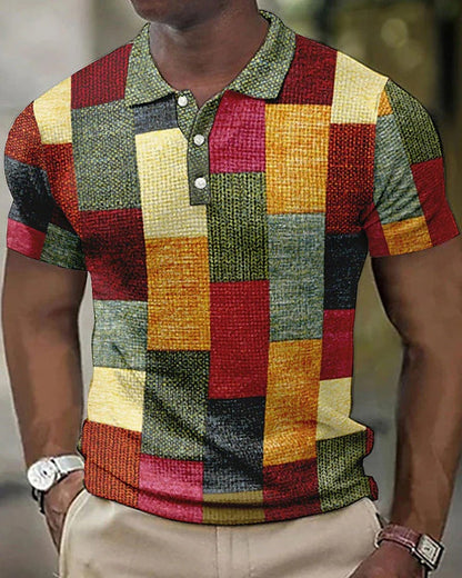 Variant image for Herren Polo Shirt Blau Größe M Baumwolle Gittermuster Atmungsaktiv-1