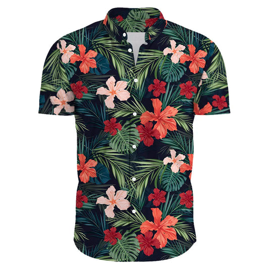 Herren Hemd Übergröße Bohemian Blumenmuster Baumwolle Sommer Hemd-1