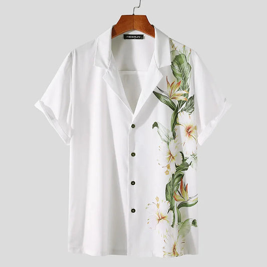 Herrenhemd Kurzarm Blumenmuster Baumwolle Sommer Hemd für lässige Outfits-1