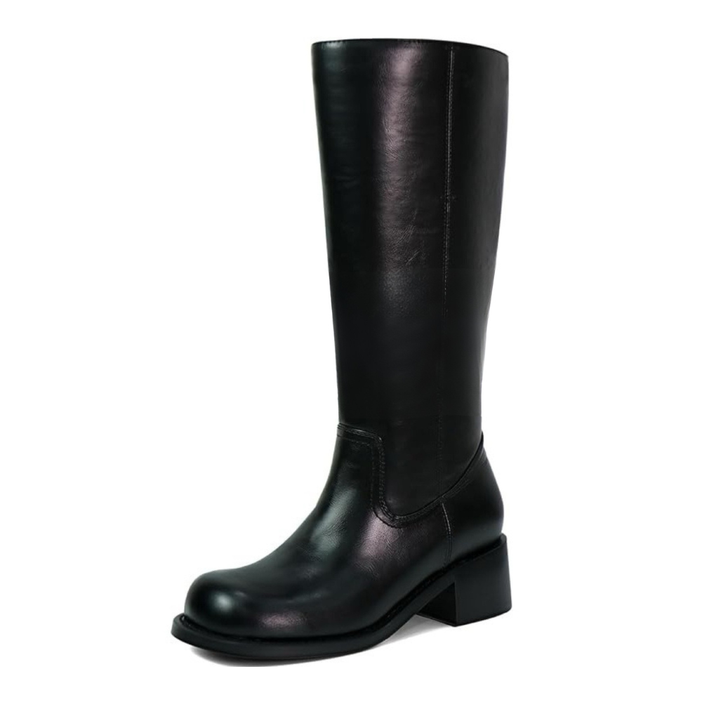 Damenstiefel aus PU in Dunkelbraun mit Blockabsatz – Elegante hohe Stiefel für Herbst und Winter