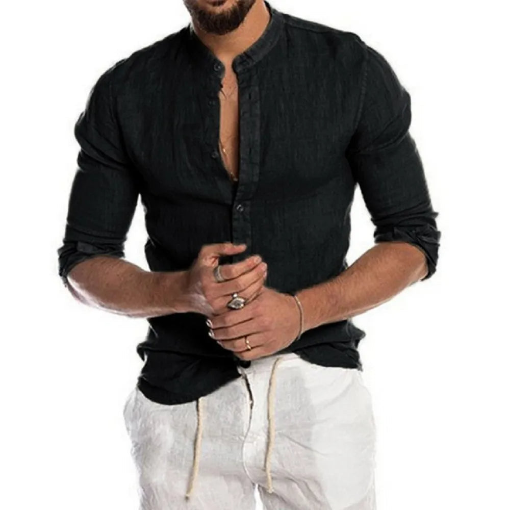 Herrenhemd Bohemian Knopfverschluss Leicht Baumwolle Casual Hemden-2