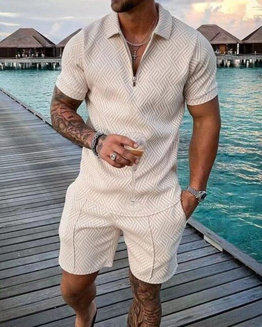 Herren Polo und Shorts Set Blau Größe L Baumwolle-1