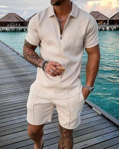 Herren Polo und Shorts Set Blau Größe L Baumwolle-1