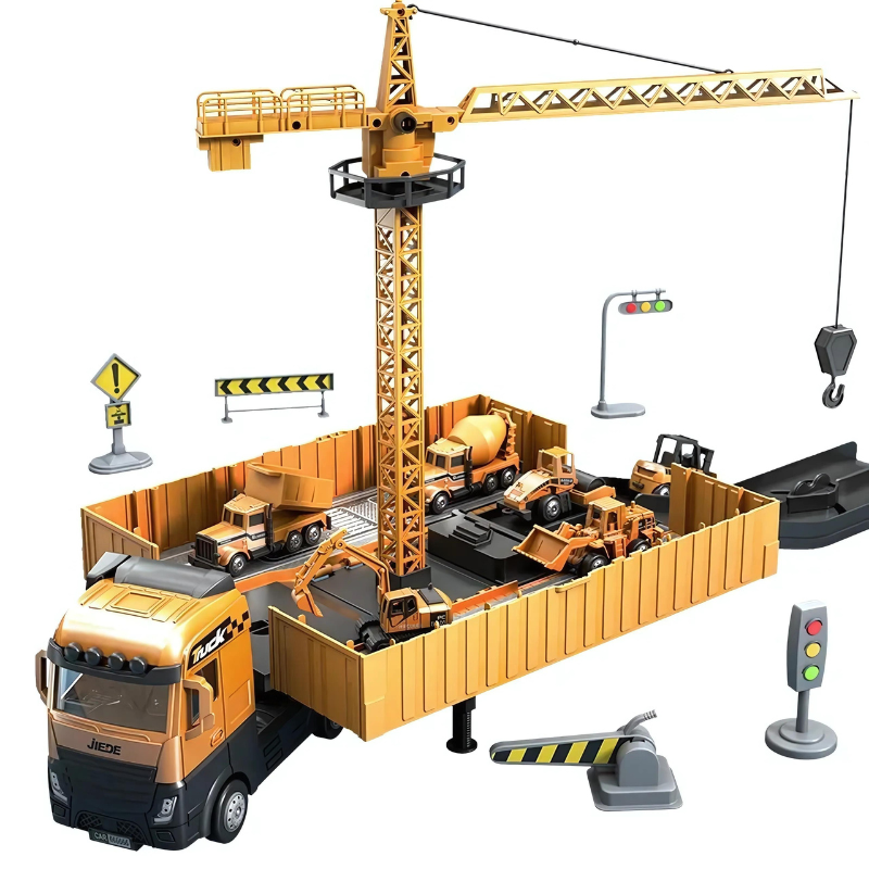 2-in-1 Bautruck Spielzeug mit Licht und Sound – Interaktives Baustellen Set für Kinder 3-5 Jahre 0