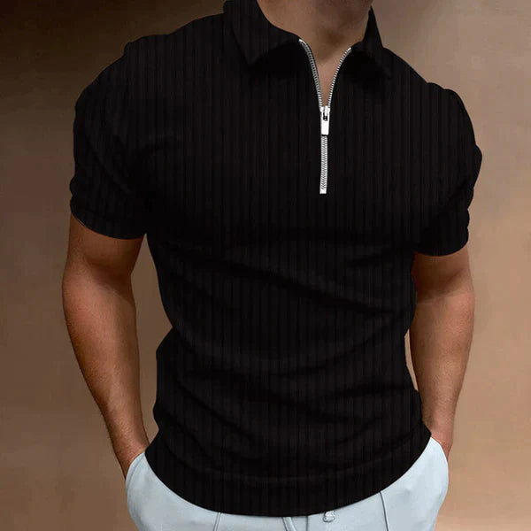 Herren Polo Shirt Schwarz Größe M Baumwolle mit Reißverschluss-3