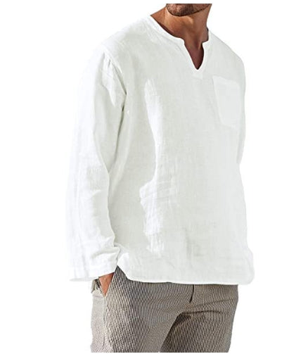 Herren Hemd Langarm V-Ausschnitt Atmungsaktiv Bohemian Stil-4