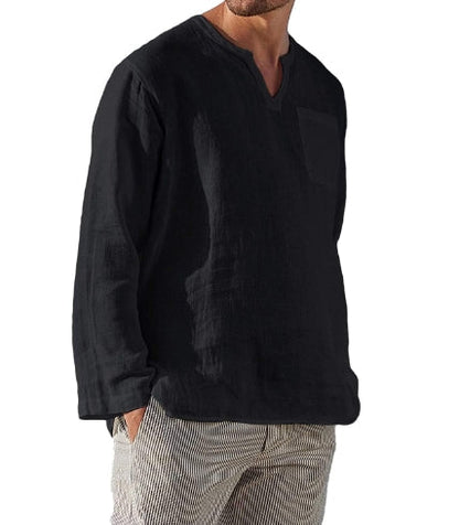 Herren Hemd Langarm V-Ausschnitt Atmungsaktiv Bohemian Stil-3