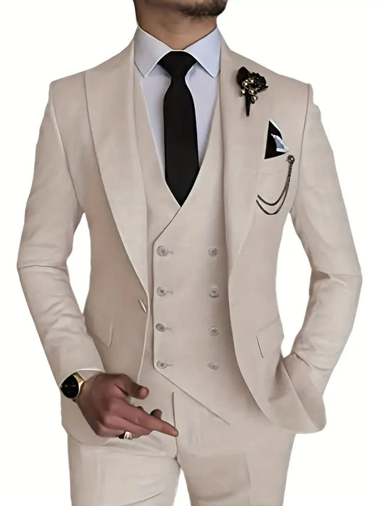 Men's Suit Black 3-Piece Size M Polyester-1