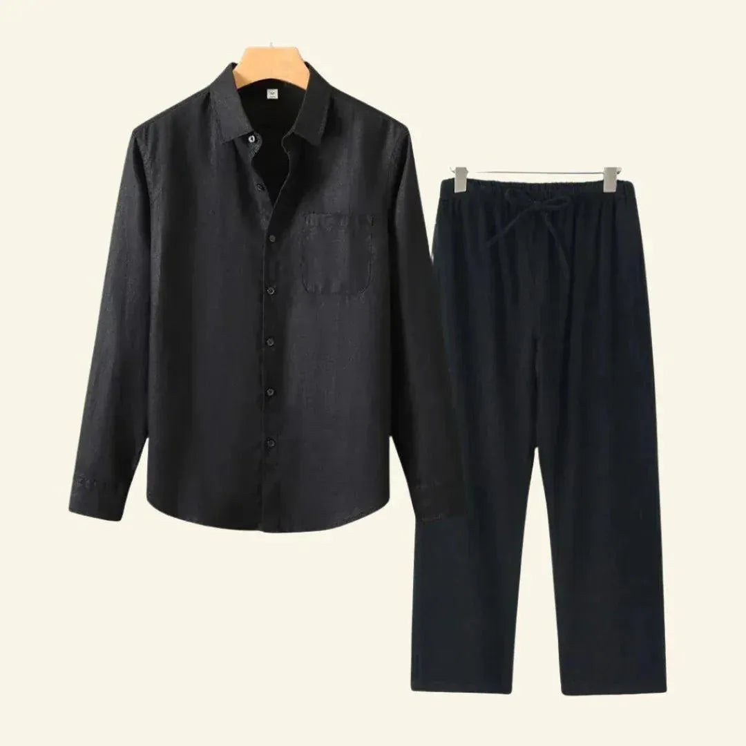 Herren Set Bluse und Hose Leinen Vielseitig für Jede Jahreszeit-3