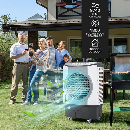 Industrial Evaporative Cooler – 4-in-1 Air Fan with 45L Water Tank & Easy-Glide Wheels | High Airflow | For Workshops & Garages