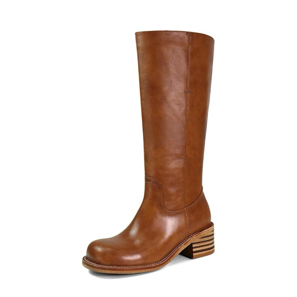 Damenstiefel aus PU in Dunkelbraun mit Blockabsatz – Elegante hohe Stiefel für Herbst und Winter