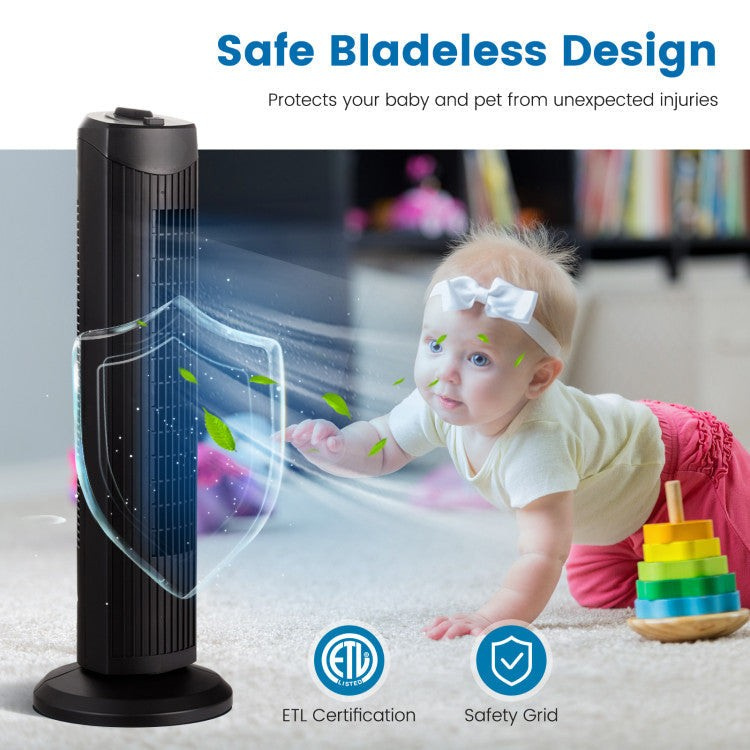 Quiet 35W Bladeless Fan – 71 cm Oscillating Tower Fan for Stylish & Safe Cooling
