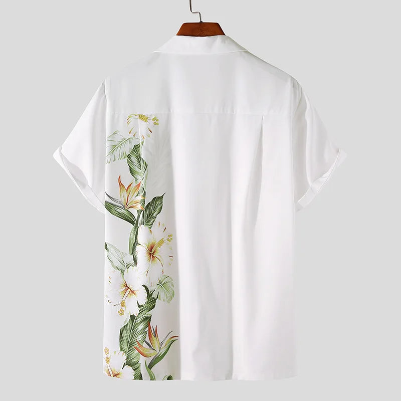 Herrenhemd Kurzarm Blumenmuster Baumwolle Sommer Hemd für lässige Outfits-2